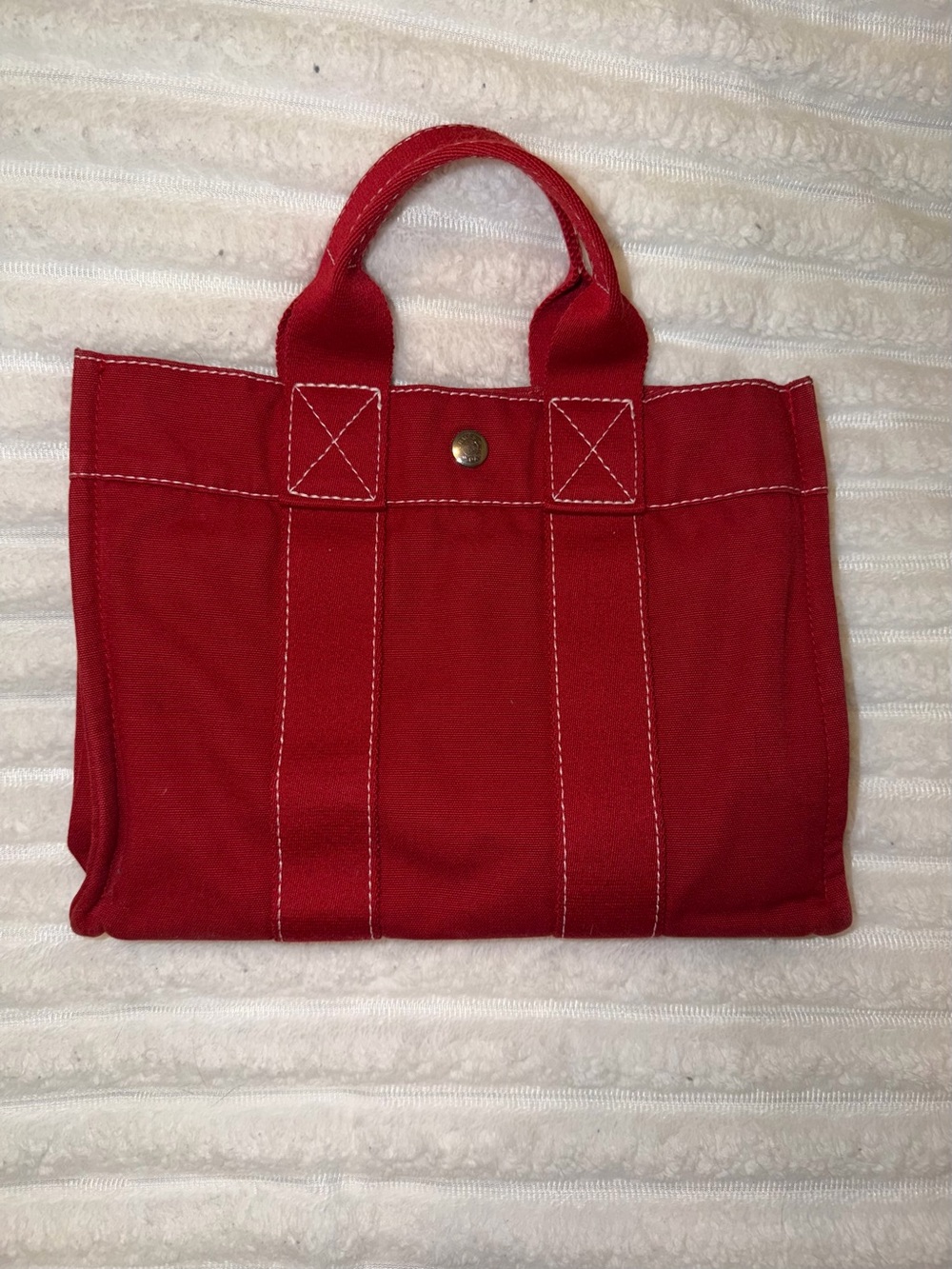 HERMÈS Fourre-Tout Red Canvas Tote Bag Made in France